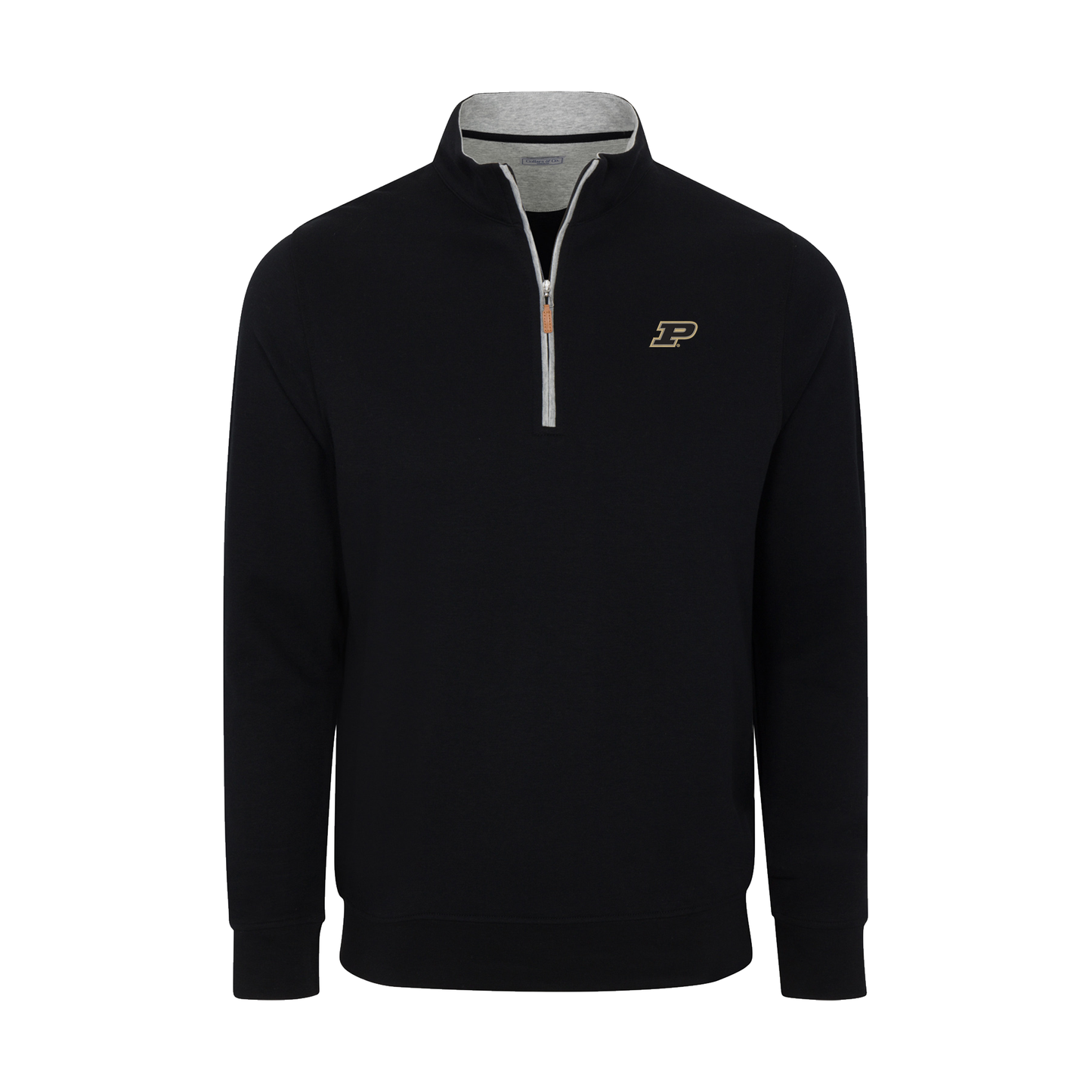 Purdue Heather Cloud Cotton Quarter Zip Pullover Black with Light Grey Trim