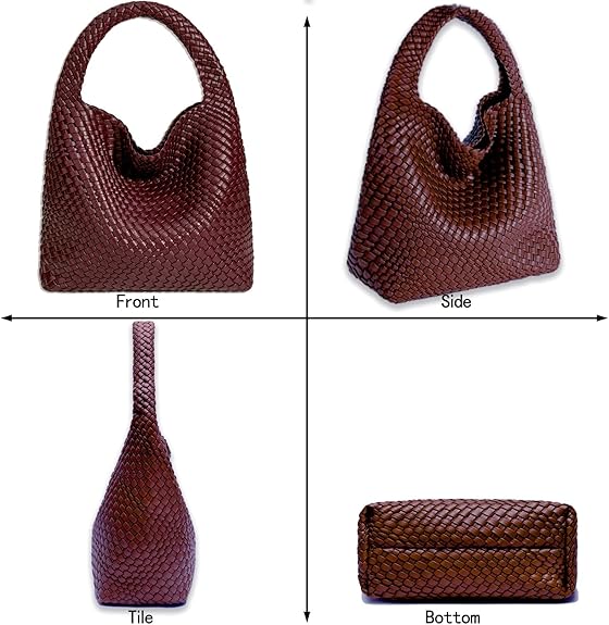 Women Vegan Leather Hand-Woven Tote Handbag Fashion Shoulder Top-handle Bag All-Match Underarm Bag with Purse