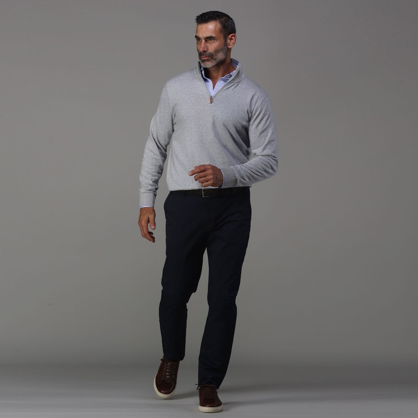 Quattro Flex Dress Shirt with Semi-Spread Collar Regent Blue Stripe