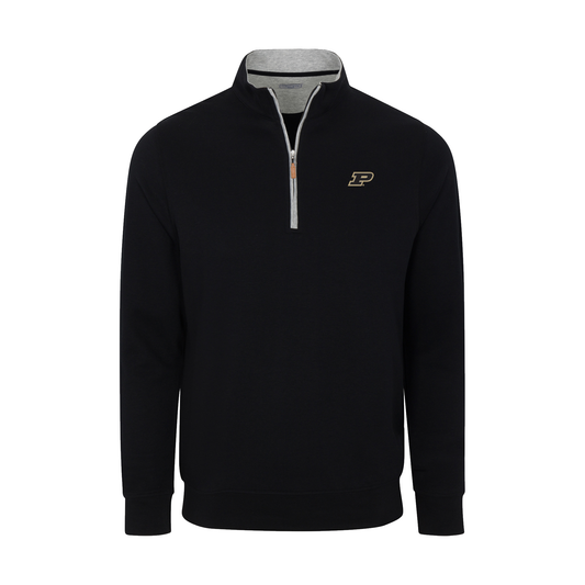 Purdue Heather Cloud Cotton Quarter Zip Pullover Black with Light Grey Trim